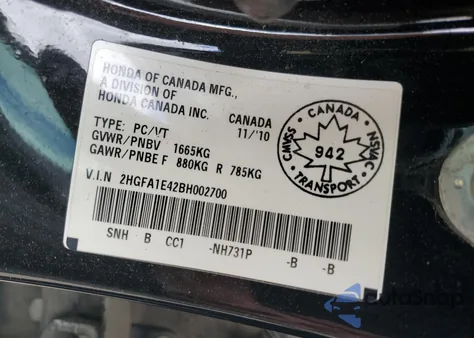 2011 Honda Civic Dx-G из США, поврежденный, VIN 2HGFA1E42BH002700